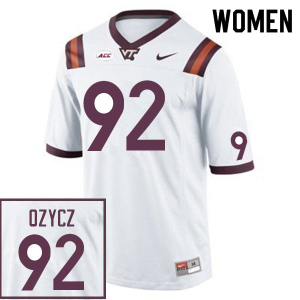 Women #92 Eddie Ozycz Virginia Tech Hokies College Football Jerseys Sale-White